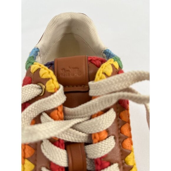 Coach Lowline Low Top Sneaker Size 6 With Rainbow Crochet Brown Leather - Picture 11 of 15